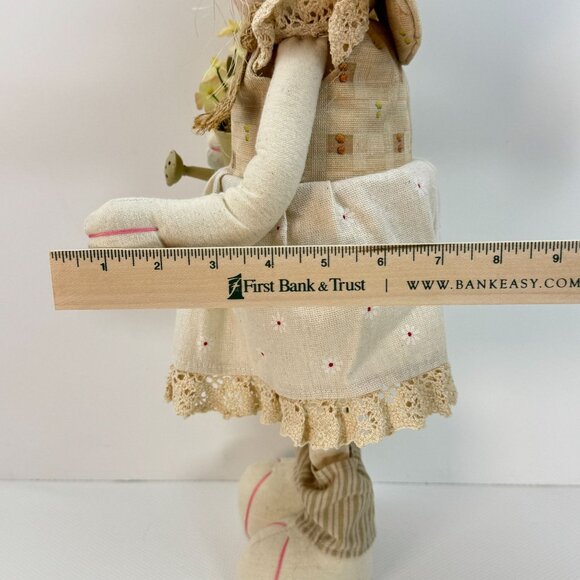 Handcrafted Fabric Bunny Doll Floral Dress Hat Standing 20 Inches Spring Rustic - Picture 10 of 10